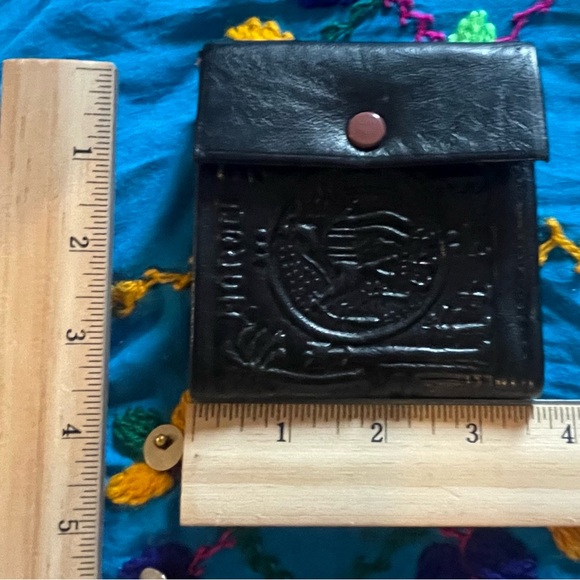 Small black leather Moroccan wallet. Measures apx 4 x 4 inches unopened. New. - Picture 9 of 9